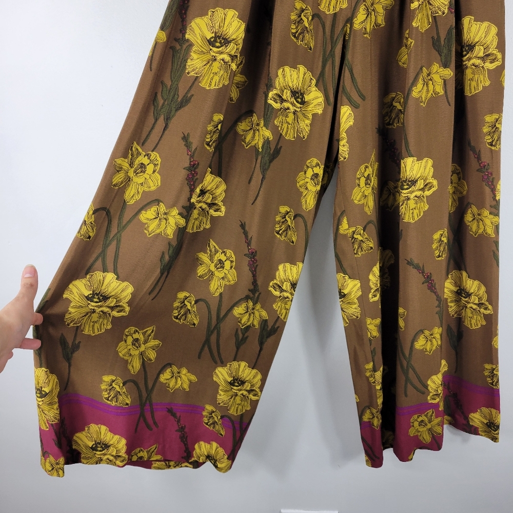 New Anthropologie Maeve Terrace Smocked High Waist Floral Wide Leg Striped Pants - Picture 5 of 15